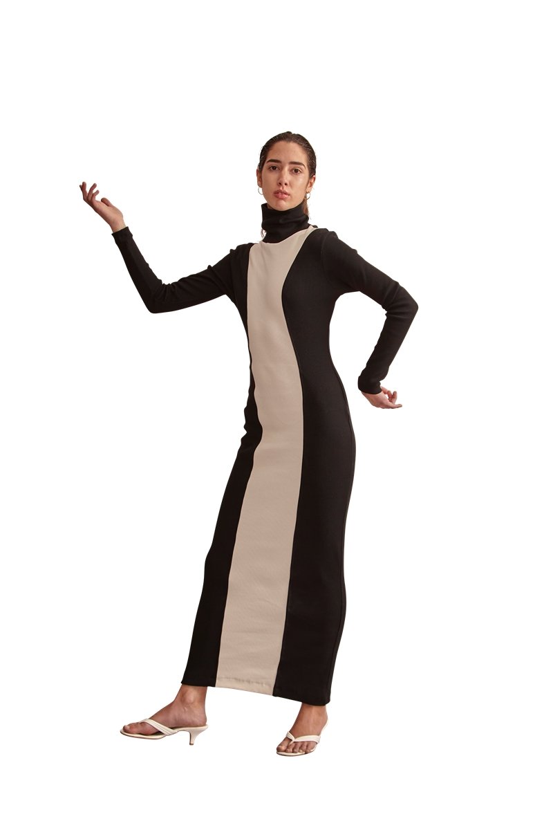 Ribbed Dress - Black and White - Harem London