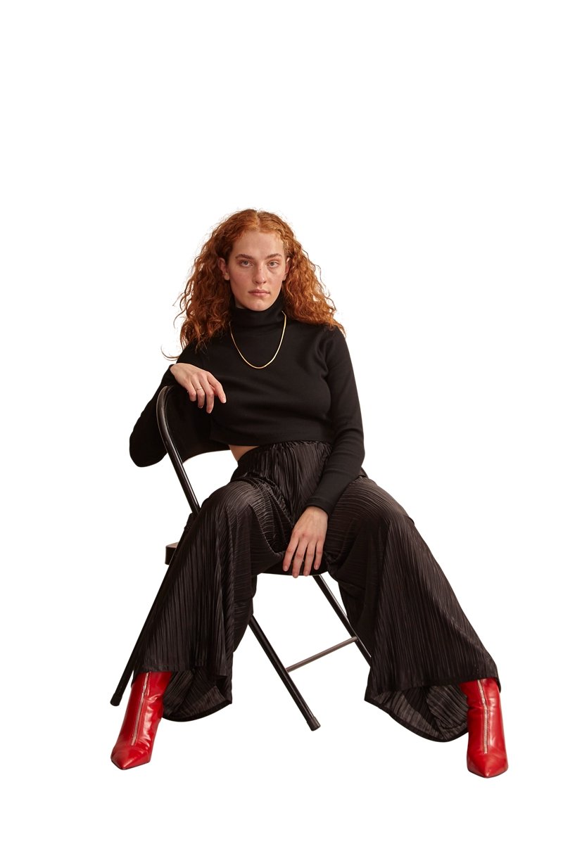 Cropped Turtleneck Top - Black - Harem London